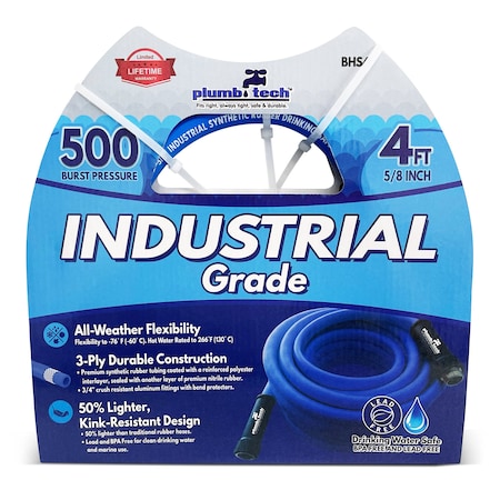 Plumb Tech 5/8 in ID x 4 ft L Water Hose, Rubber Tube, Blue BHS4